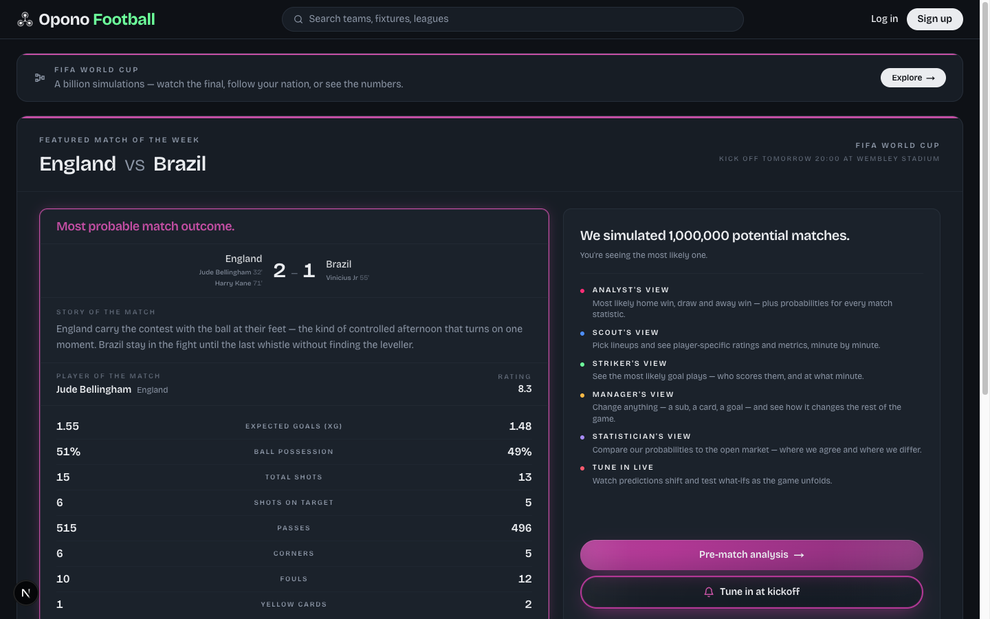 The Opono Football match page